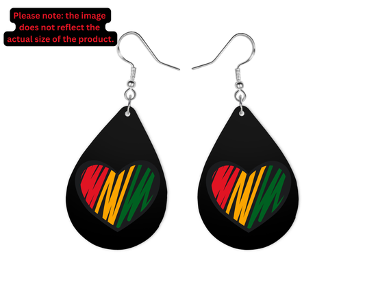 Black Juneteenth Heart Teardrop Earrings